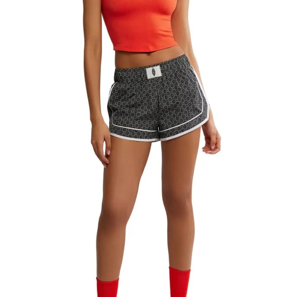 Free People Varsity Blues Print Athletic Shorts in Blue Sea - Picture 3 of 7